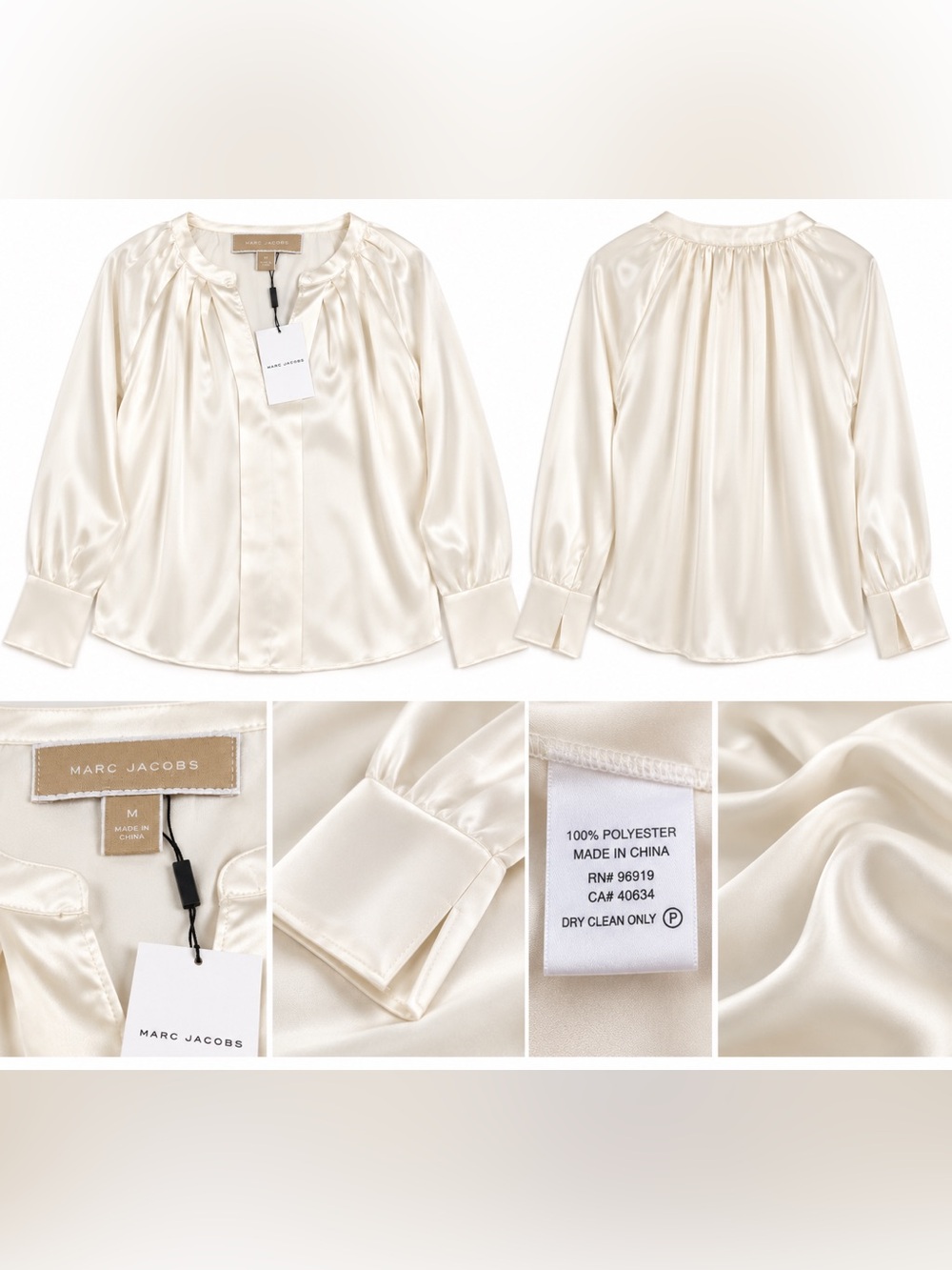 Marc Jacobs Bone Silky Blouse Long Sleeve Size Medium NWT